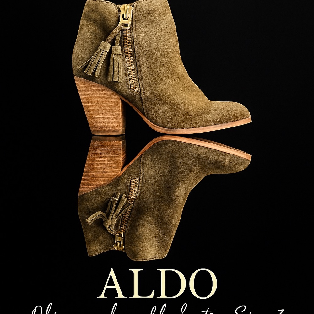 Aldo Olive Suede Tasseled Booties Size 7